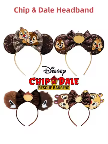 Disney Mickey Mouse Ears Hairband Chip n Dale Ear Headband for Adults Party Headwear Women Plush Bow