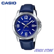 Casio Men Analogue Stainless Steel Classic Blue Leather Strap Watch MTP-V004L Jam Tangan Casio Lelak