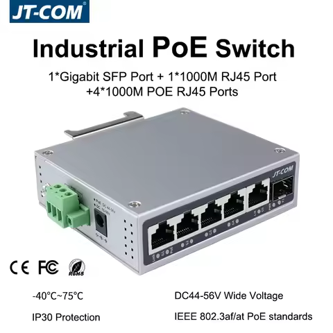 JT-COM 1.25GbE Smart Industrial PoE Switch 1*Gigabit SFP Port +1*1000M RJ45 Port +4*1000M POE RJ45 P