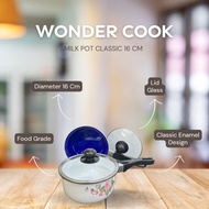 Wondercook Sauce Pan, Enamel Milk Pan with Glass Lid 16 Cm