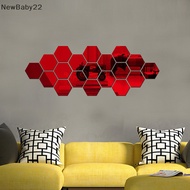 NN 12Pcs Hexagonal Frame Stereoscopic Mirror Wall Sticker Decoration SG