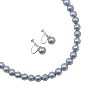 Pearl Earrings Set with Necklace (7.5mm Pearl x Silver), Approx. 37g, Women's [Used]