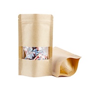 Original 100 Pcs/Lot Stand Up Kraft Paper Pouches with Windows Snack Food Ziplock Bags Nuts Sealed F