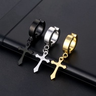 Korean Kpop Black Gold Non-Piercing Magnetic Clip-on Cross Earrings A216