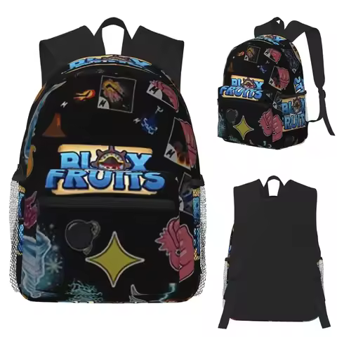 Cartoon Blox Fruits Student Backpack School Bag Hiking Travel Daypack for Men Women Fashion Bookbag 