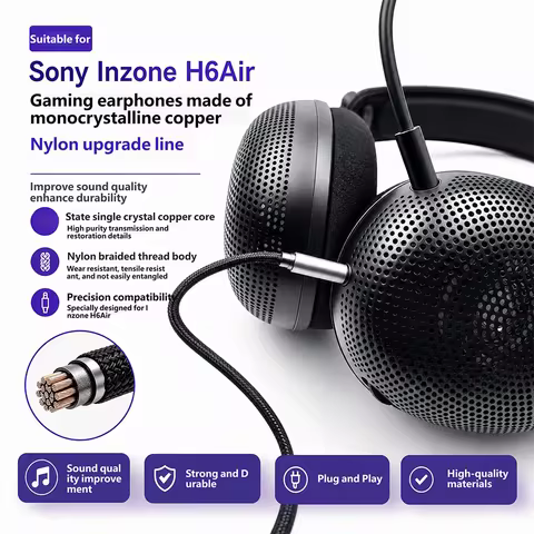 FOR Sony Inzone H6 Air Headphone Cable Audio Wire Braided Extension Replacement Cable