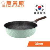 韓國製 CRYSTAL II 鋼化鑄鋁鈦塗層易潔單柄炒鍋 30 x 9.9cm - 綠色 (IC17630W)