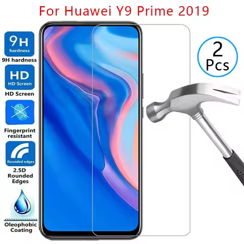 2pcs for Glass Tempered Glass Screen Protector for Huawei Y9 Prime 2019 Case Cover on Hawei Huwei Y 