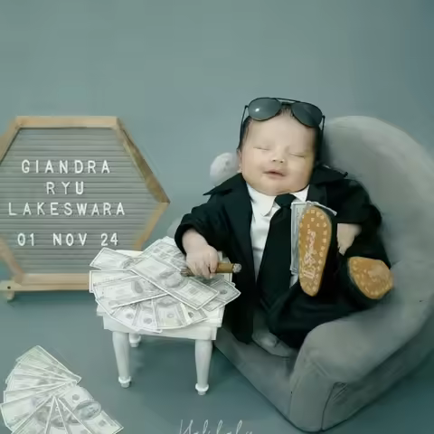 Newborn Gentleman Photography Outfit, Cotton Romper + Suit + Sunglasses, Baby Boss Costume for Newbo