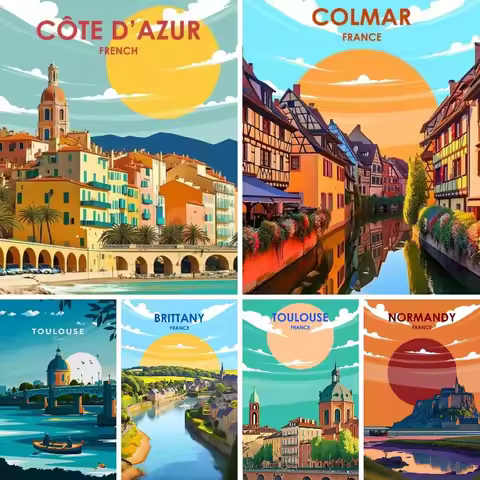 Diamond Dots for Adults Retro Travel Wall Art,DIY Diamond Painting Kits for Adults,France City River