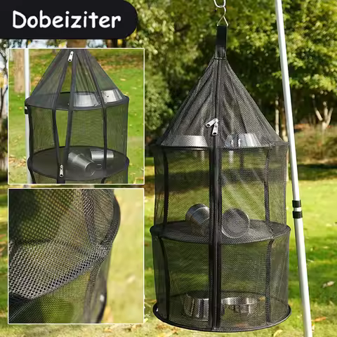 Camping Supplies Three-Layer Folding Storage Net With Zipper Dry Rack Herb Bag For Herbs Flowers Bud