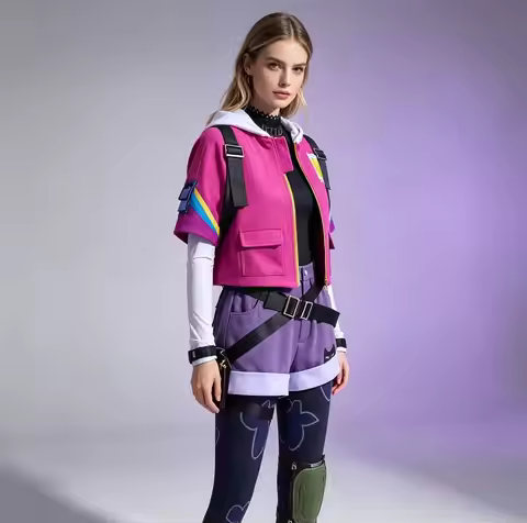 Valorant Clove Cosplay Costume Scottish Agent Clove Pink Vest Shorts Printed Leggings Suit Game Comi
