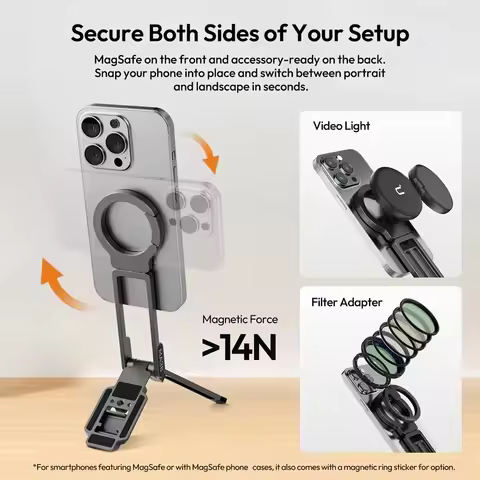 Ulanzi MA38 Mobile Phone Selfie Stick Photography Stand Double Magnetic Overhead Tripod for Samsung/