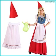 HO Elf Costume Accessories Garden Gnomes Costume Set Felts Dwarf Hats Ruffle Half Waist Apron Cospla