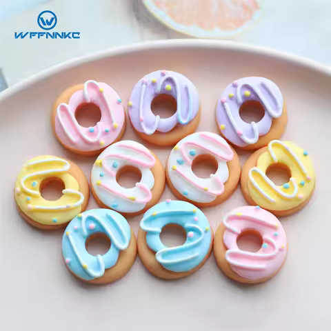 WFFNNKC 10Pcs Resin Cartoon Doughnut Ornaments Phone Case Patch Jewelry Make Materials Mini Dollhous