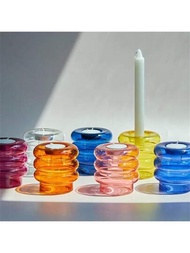 1入組玻璃蠟燭台和花瓶,創意多功能現代風格甜甜圈形糖果色客廳/桌面裝飾