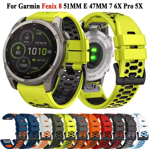 Breathable Sport Silicone Band For Garmin Fenix E 8 Solar 47 51mm 7 7X Bracelet Quickfit 26 22mm Wat
