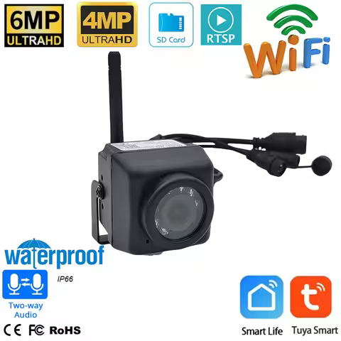 6MP 4MP Tuya WiFi Mini Waterproof IP Camera Video Two Way Audio Recorder Home Bird Nest Security Mic