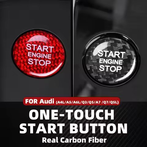 Suitable for Audi Car One-Touch Start Button Cover, Real Carbon Fiber Hard Start-Stop Switch Decorat