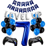 (SG SELLER) 7th Birthday Blue Video Game Birthday Decoration Set Birthday Decor Gaming Kit Level Up 