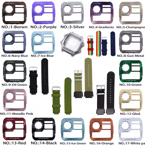 Full Meta Case Watch Faceplate Nylon Watch Bands Combo 3 In 1 compatible with Casio AE1200 Wach upgr