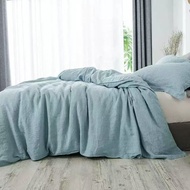 1pcs 100 Washed Linen Sheet Natural Flax Bed Sheets 2 Pillowcases Breatble Soft Farmhouse Bedding B