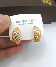 (014) Clip earrings with stone long design not faded 10k gold