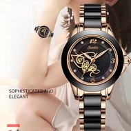 นาฬิกาควอตซ์กันน้ำเพชรเซรามิกสีดำนาฬิกาข้อมือผู้หญิงหรูหราแบรนด์ Lige sunkta สำหรับผู้หญิงนาฬิกาข้อมือ relogios feminino