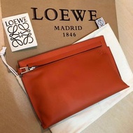 全新絕版 LOEWE MEDIUM T POUCH BAG ORANGE CLUTCH GENUINE REAL LEATHER SILVER ZIP 100% 全新真皮手袋橙色