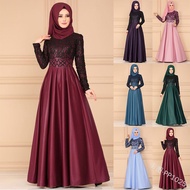 Muslimah Women Plus Size Long Sleeve Lacey Maxi Muslim Dinner Evening Dress Gown dress muslimah (without Hijab)