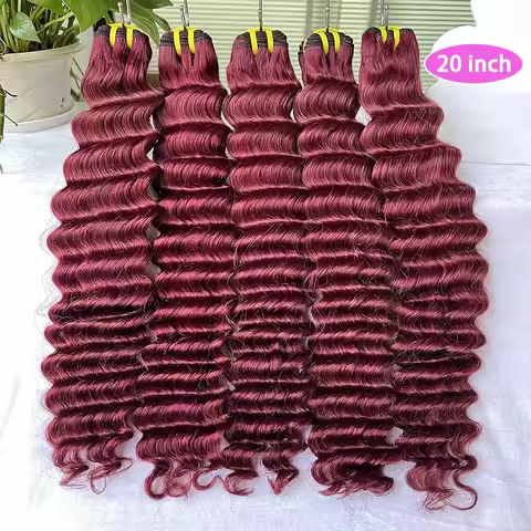 #99j Burgundy Color Human Hair Deep Wave Bundles 100% Virgin Vietnamese Double Weft Hair Weave Exten