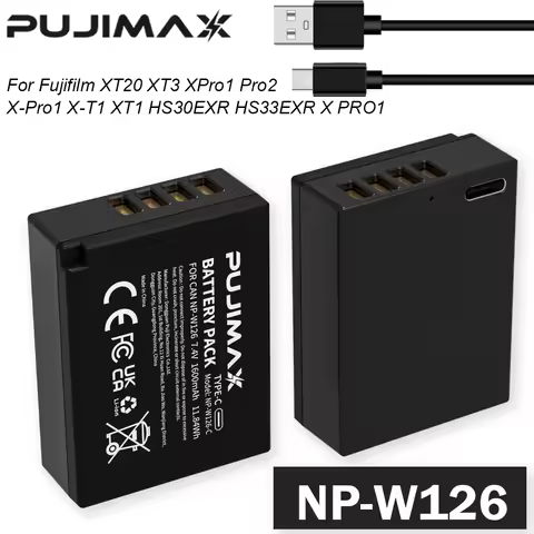 PUJIMAX NP-W126 NP-W126S NP W126 Battery with USB-C Charging for Fujifilm XT30II XM5 X100VI X100V XS