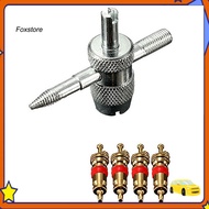 [Fx] Car Truck Bike 4-Way Tire Valve Repair Tool Tyre Accessory with 4 Valve Cores