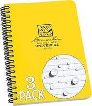 Rite in the Rain Weatherproof Side Spiral Notebook, 4.625" x 7", Yellow Cover, Universal Pattern, 3 