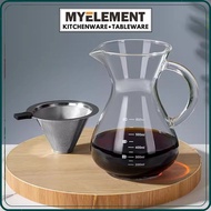 Myelement Coffee Maker Set, Heat Resistant Glass Carafe Hand Drip Filter Coffee Maker with Handle and Scale
