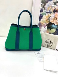 👜 Hermes Garden Party 30 6W Menthe with 7W Bleu Izmir PHW Stamp B with Receipt 愛馬仕garden party花園30 薄