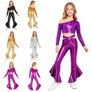 iixpin Kids Girls Singer Dance Outfit Disco Jazz Dance 60s 70s Sequins Shiny Clothes Sets Fashion Ch