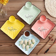 Large Dumpling Plate with Vinegar Dish, Multifunctional Ceramic Sushi Plate, Creative Shrimp Compart