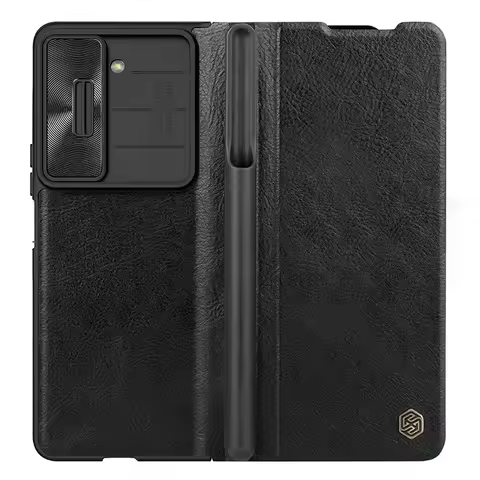 NILLKIN Qin Flip Leather Case for Samsung Galaxy Z Fold 5 with S-Pen Pocket Slide Camera Lens Cover 