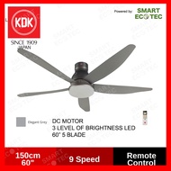 KDK K15UW QEY 60inch Remote Control Ceiling Fan DC Motor With LED Light (Grey), 100% Original New Set