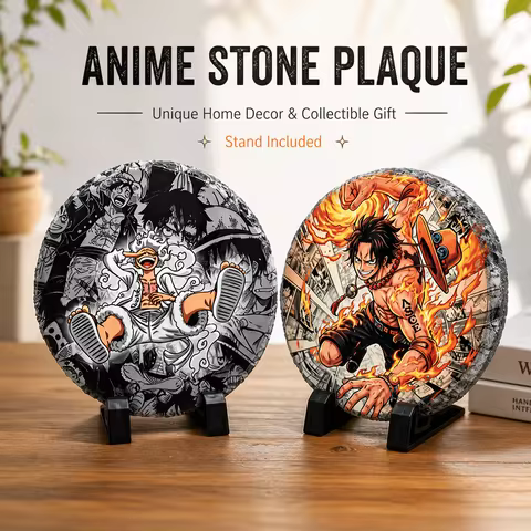 2026 New Anime One Piece Gear 5 Luffy Slate Plaque Anime Desk Decor Round Stone Display Ornament for