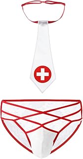 Mens Butler Lingerie Underwear Tuxedo Waiter Server Brief Costume Outfit, White+red, One Size