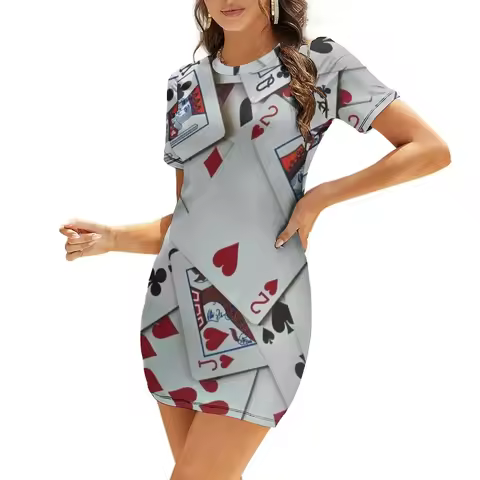 Playing Cards Poker Games Queen King Short-Sleeved Dress evening dress summer dress woman 2025 summe