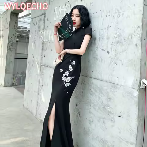 2026 Ao Dai Dress Vietnam Traditional Dress High Slit Mermaid Chinese Dress Qipao Cheongsam Vintage 