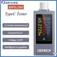 MASCARA1EC Power Meter Tester, KWS-2303C Type-C Current and Voltage Monitor,  Battery Capacity DC 4-30V 0-12A LCD Display Cell Phone Charging Test