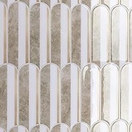 CRE8TIVE Long Fan Shape Tile Stickers Beige White Self-Adhesive Tiles Kitchen Back Wall Self-Adhesiv