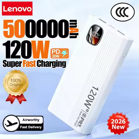 Lenovo 500000mAh 140W PowerBank Super Fast Charge Portable Powerbank External Battery Charger LED Di