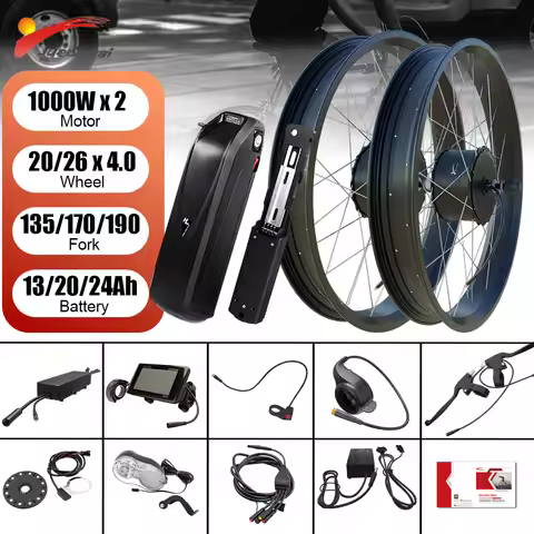 20" 26" Fatbike Ebike Conversion Kit with Battery 2000W Front Rear Hub Motors Hailong 48V 13/20/24Ah