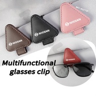 Nissan Car PU Leather Sunglasses Holder Clip Magnetic Sun Visor Mount Portable Eyeglasses Hanger Mul