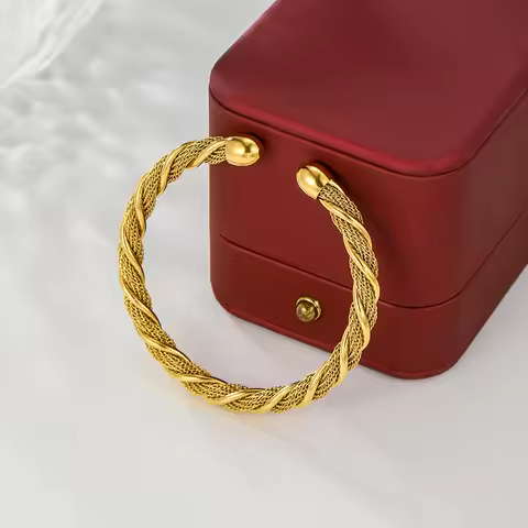 Luxury 24K 9999 Pure Gold real gold Women's Twist Open Bracelet